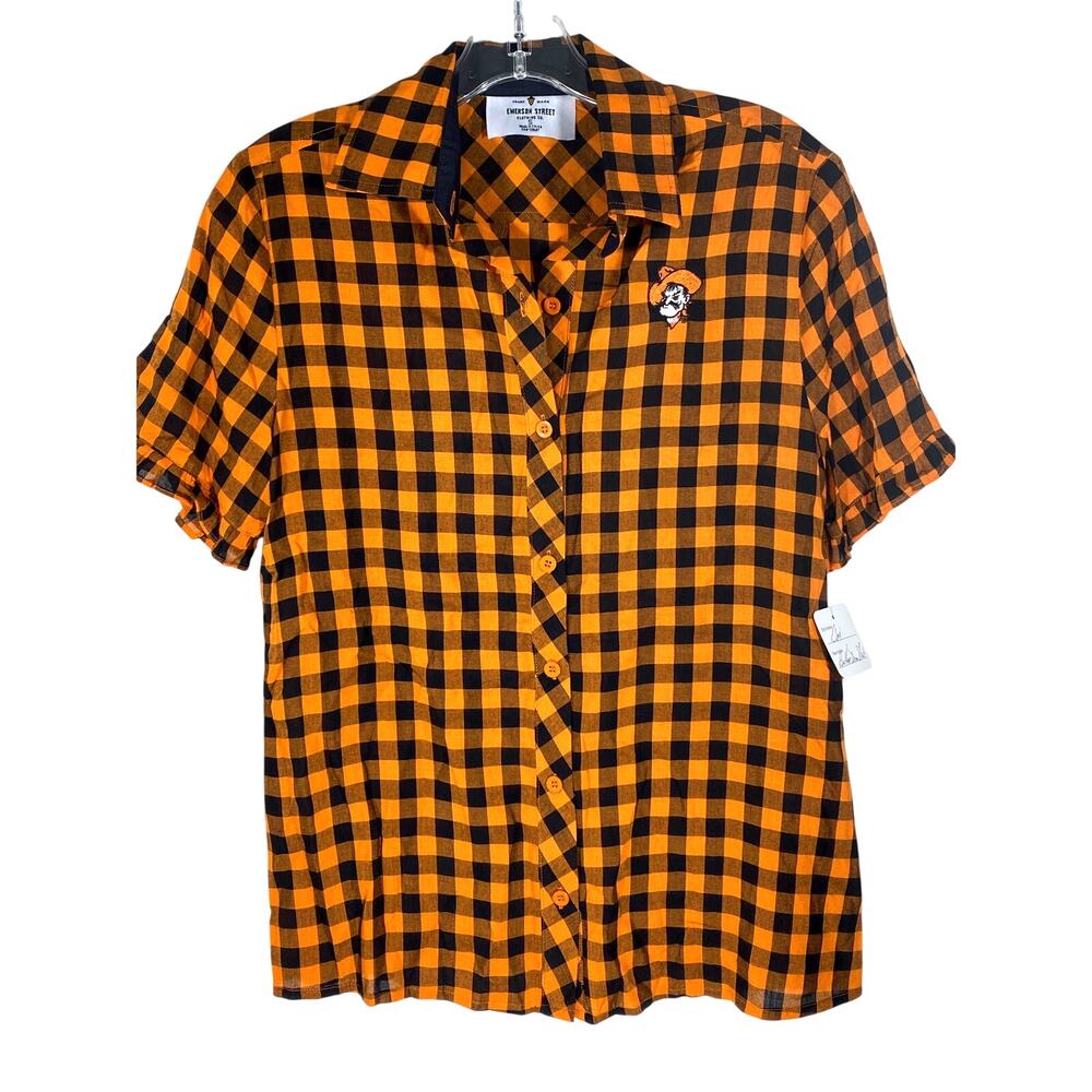 Oklahoma State OSU Emerson Street Button Shirt Womens S Plaid College Sports NWT